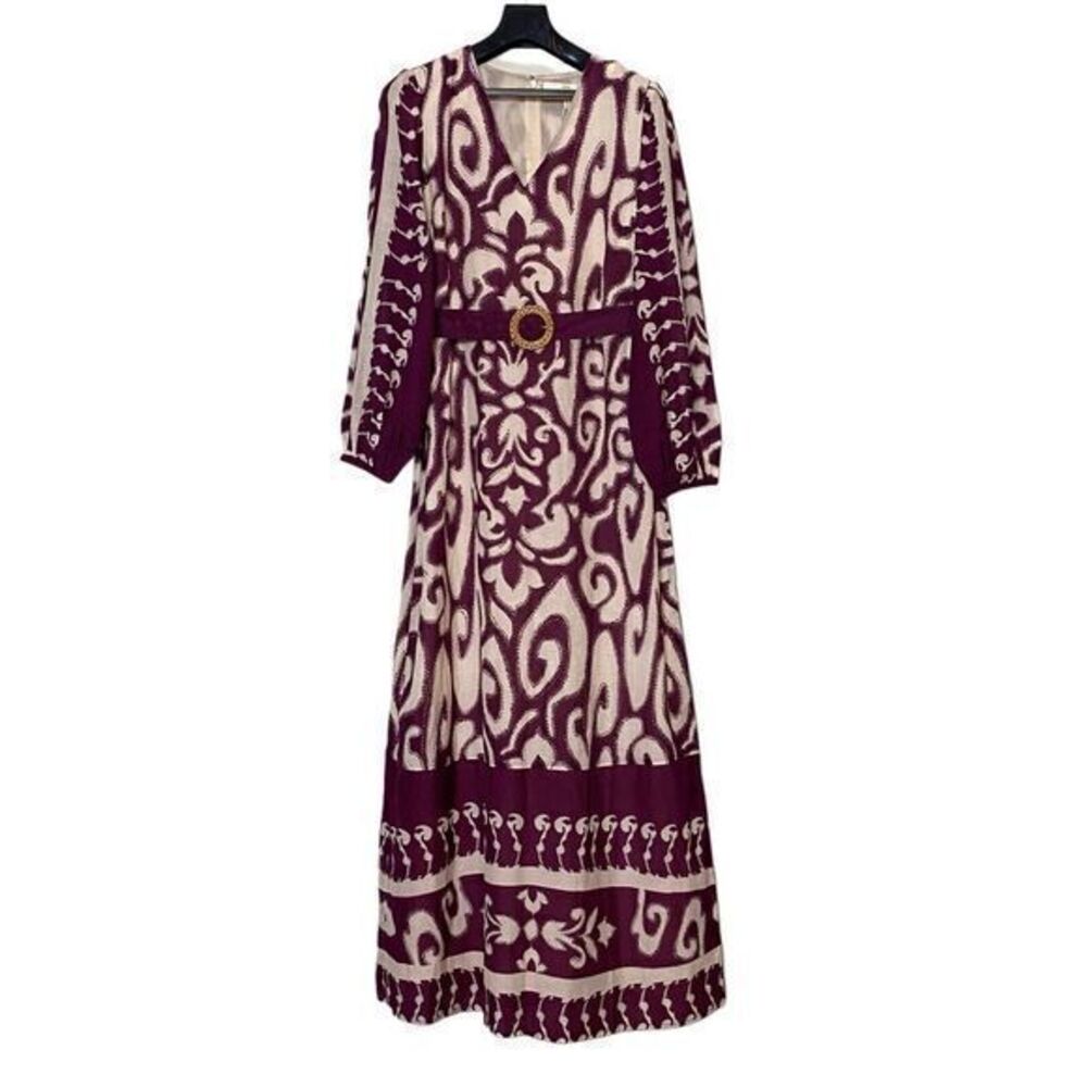 Anna Cate Mary Maxi Dress Womens‎ Small Plum White Long Sleeve V Neck NWT